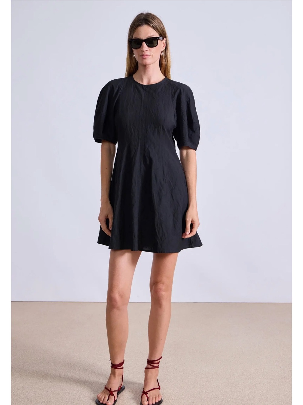 🆕 Apiece Apart Bettina Black Puff-Sleeve Mini Dress in Black